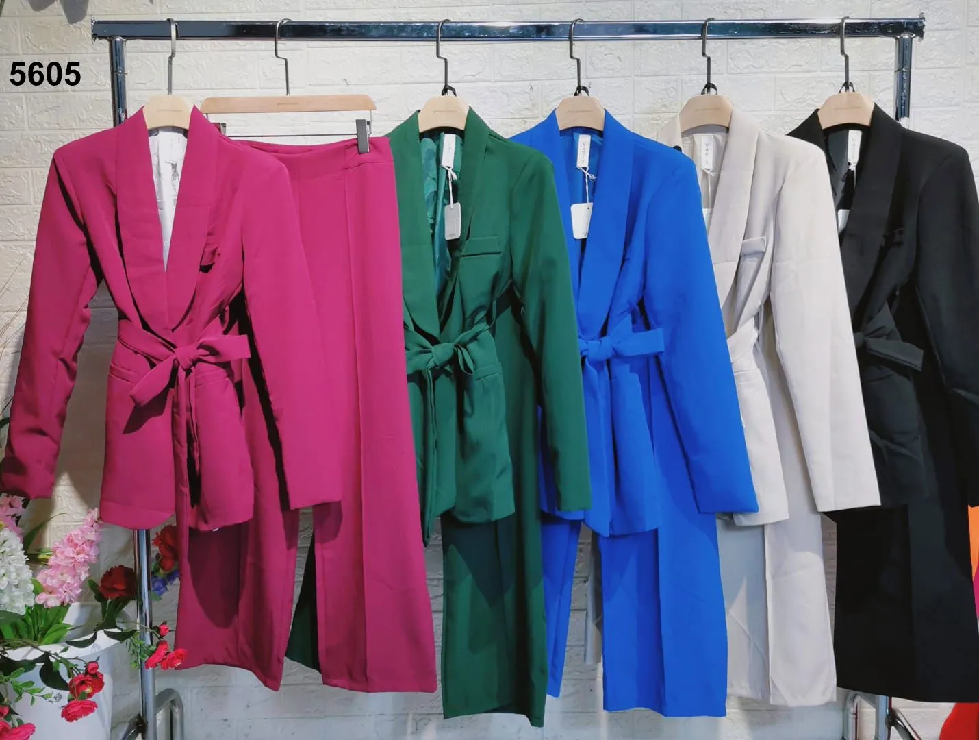Tailleur Completo Giacca Lunga Con Cintura Pantalone Zampa Coordinato Donna Elegante Casual In 5 Colori - 5605Out